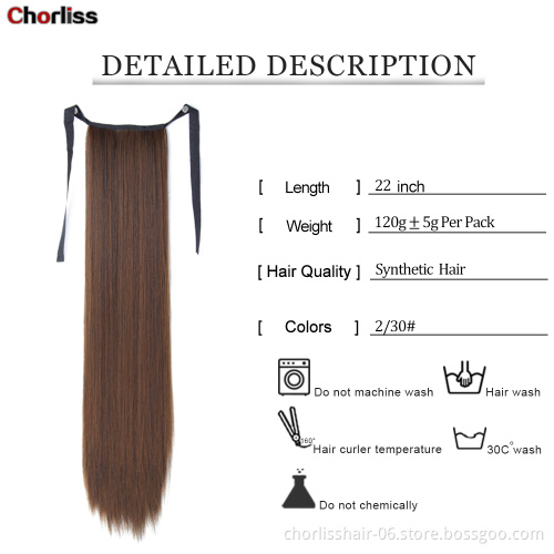 Top Quality Wholesale Price Chorliss 22 Inch Natural Color Long For Girls Synthetic Ponytail In Wrap Around Ponytail Extensions